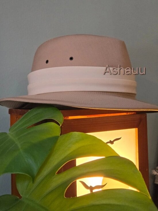 RARE Vintage 80s Fedora Hat Made in France 56 7 Tan Beige Herringbone Safari Hat main image 6